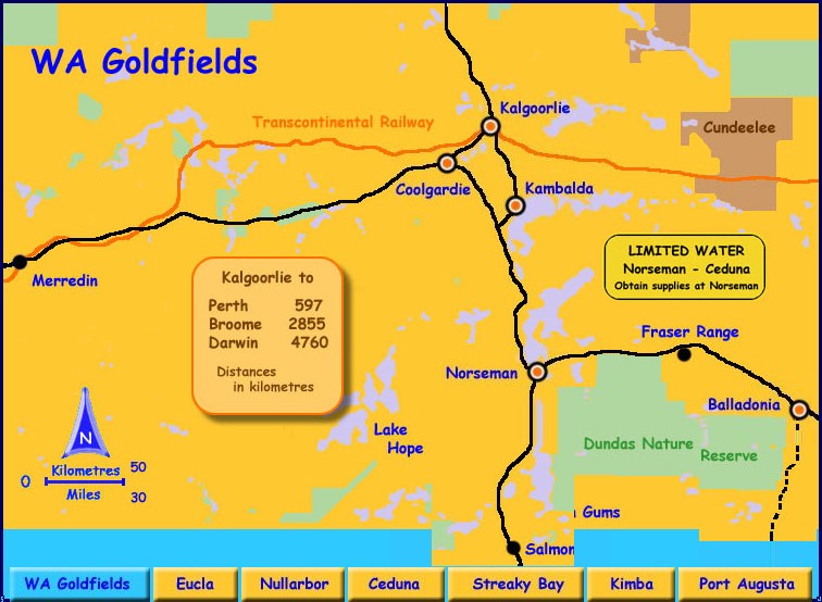 Kalgoorlie & the WA Goldfields map