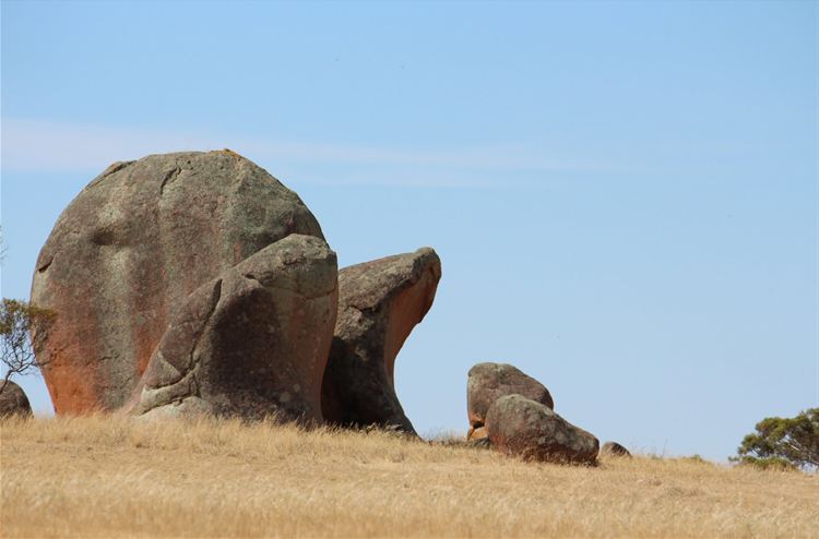 Pink Hiltaba granite boulders on the hillside