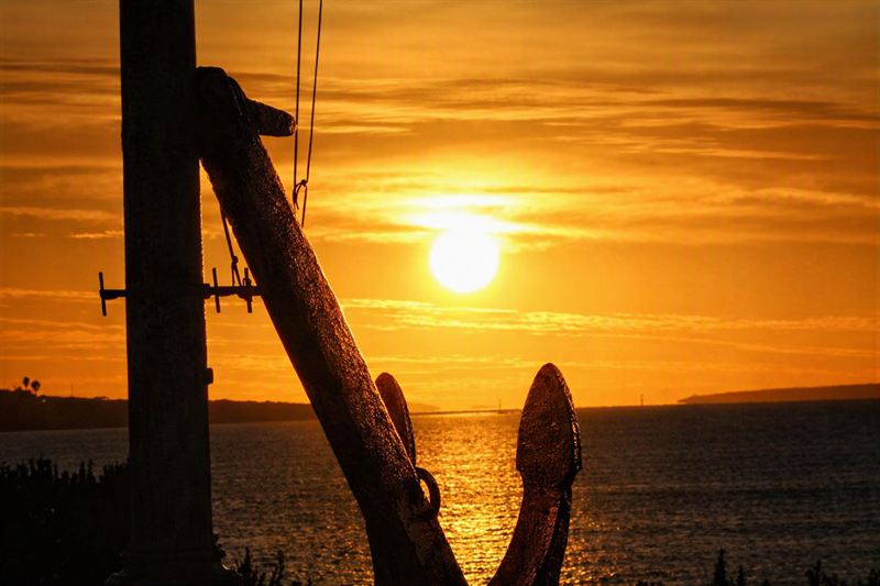 The Ceduna Sailing Club anchor silhouetted against the sunset over Murat Bay